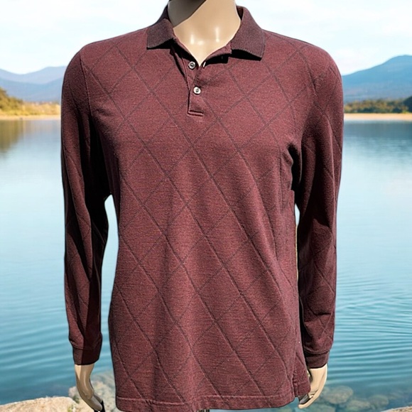 Van Heusen Burgundy Diamond Print Long Sleeve Polo - Picture 10 of 16